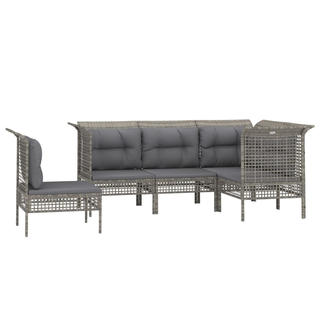 Set Divani da Giardino 5 pz con Cuscini in Polyrattan Grigio - homemem39