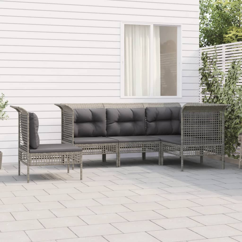 Set Divani da Giardino 5 pz con Cuscini in Polyrattan Grigio - homemem39