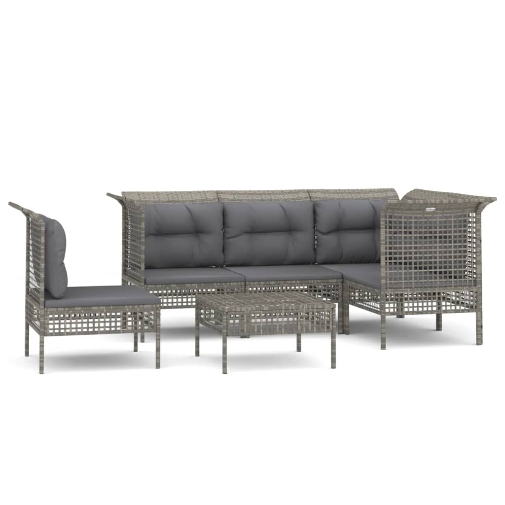 Set Divani da Giardino 6 pz con Cuscini in Polyrattan Grigio - homemem39