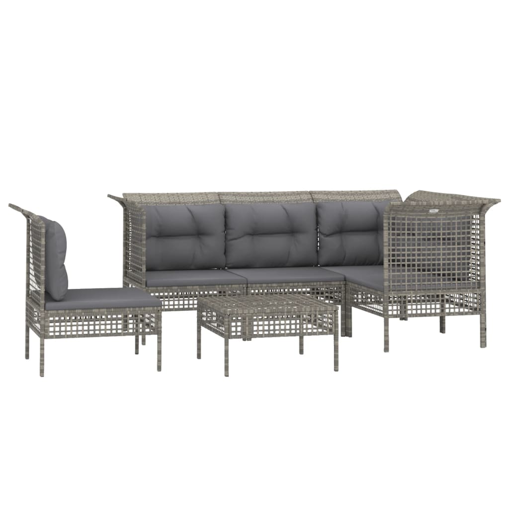 Set Divani da Giardino 6 pz con Cuscini in Polyrattan Grigio - homemem39