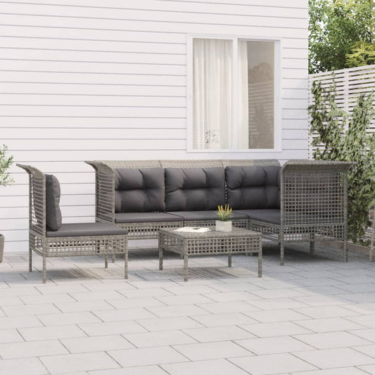 Set Divani da Giardino 6 pz con Cuscini in Polyrattan Grigio - homemem39