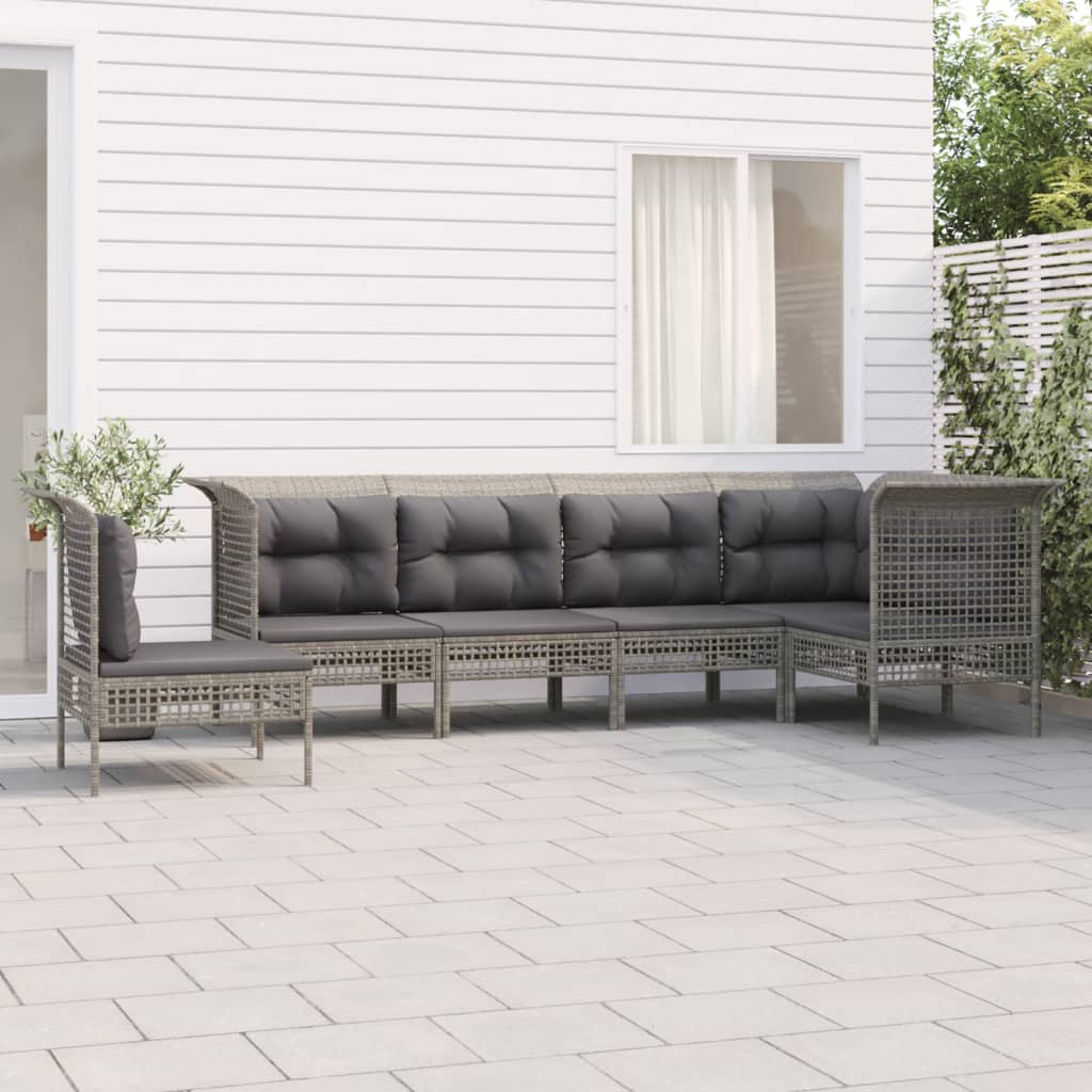 Set Divani da Giardino 6 pz con Cuscini in Polyrattan Grigio - homemem39