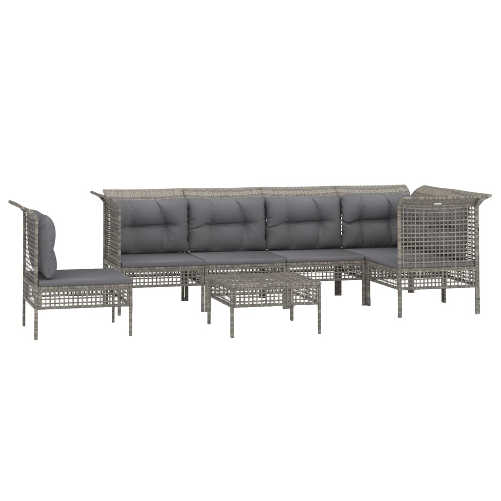 Set Divani da Giardino 7 pz con Cuscini in Polyrattan Grigio - homemem39