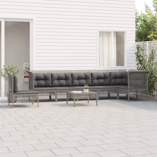 Set Divani da Giardino 8 pz con Cuscini in Polyrattan Grigio - homemem39