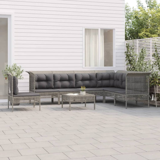 Set Divani da Giardino 8 pz con Cuscini in Polyrattan Grigio - homemem39