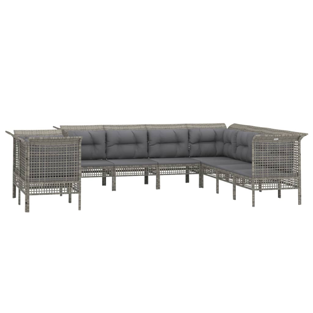 Set Divani da Giardino 9 pz con Cuscini in Polyrattan Grigio - homemem39