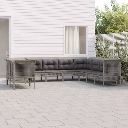 Set Divani da Giardino 9 pz con Cuscini in Polyrattan Grigio - homemem39