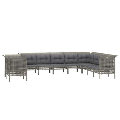 Set Divani da Giardino 10 pz con Cuscini in Polyrattan Grigio - homemem39