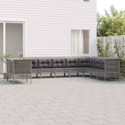 Set Divani da Giardino 10 pz con Cuscini in Polyrattan Grigio - homemem39