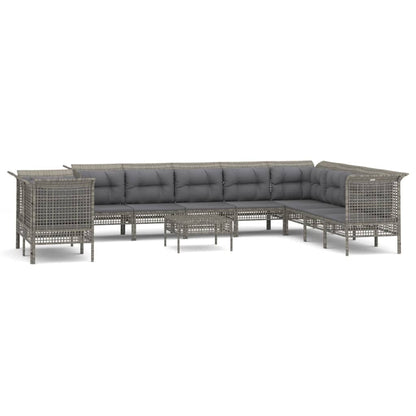 Set Divani da Giardino 11 pz con Cuscini in Polyrattan Grigio - homemem39