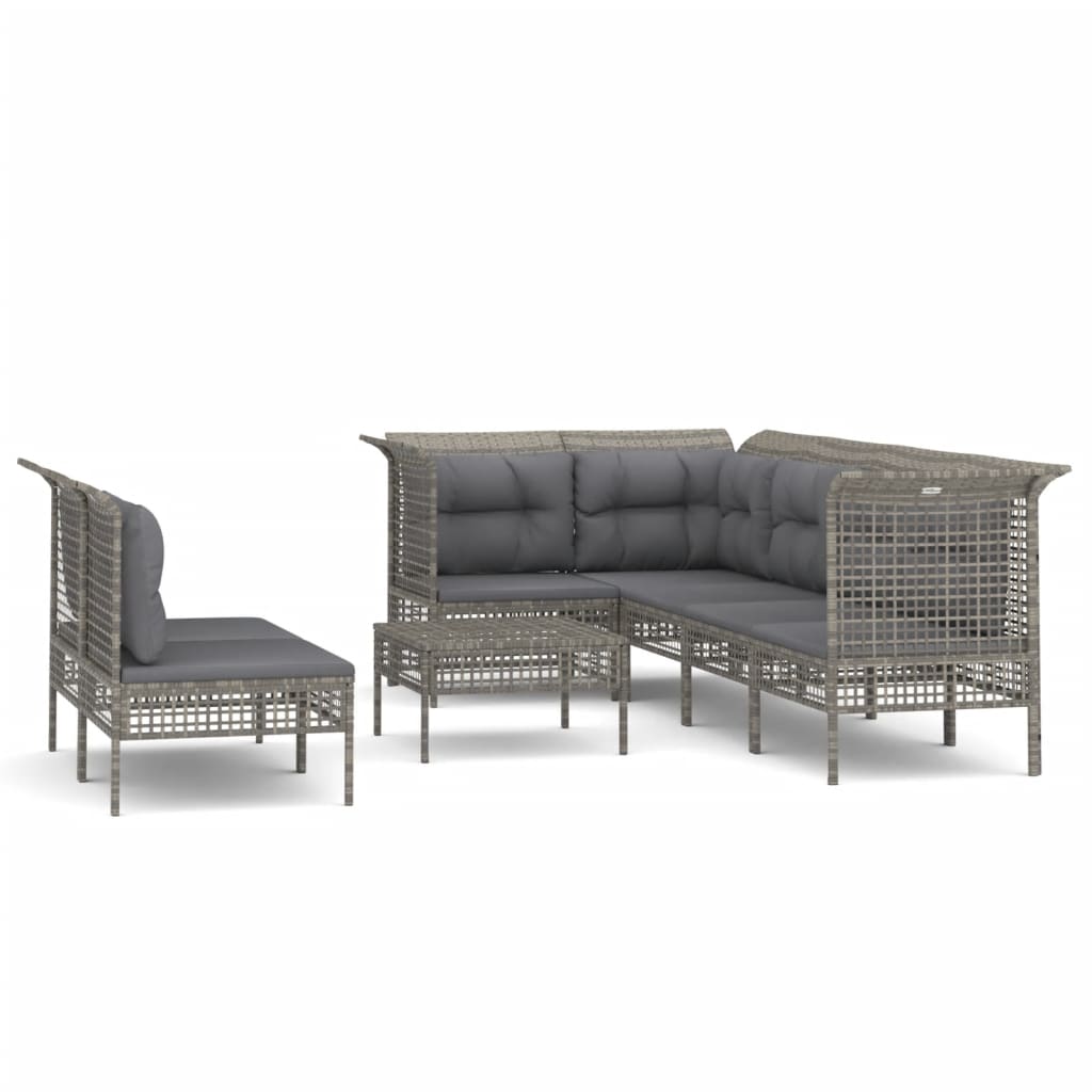 Set Divani da Giardino 8 pz con Cuscini in Polyrattan Grigio - homemem39