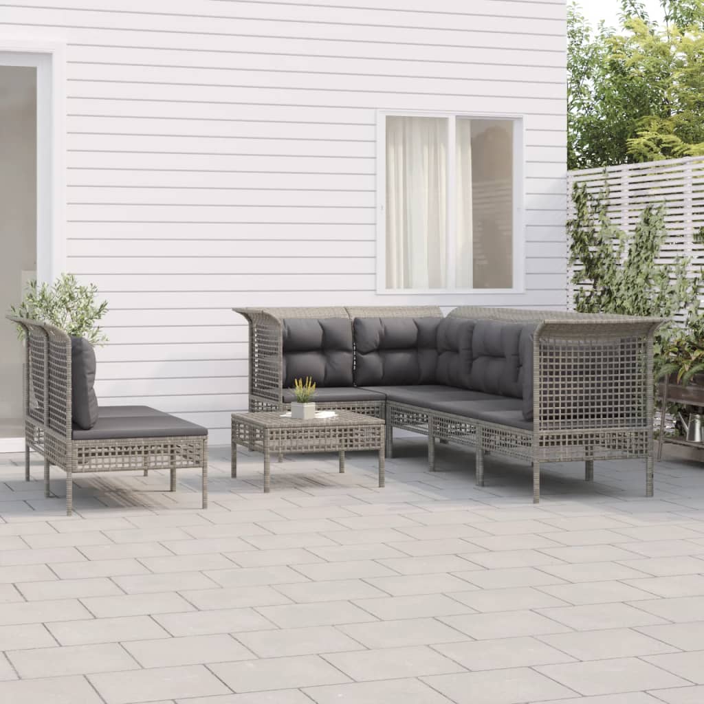 Set Divani da Giardino 8 pz con Cuscini in Polyrattan Grigio - homemem39