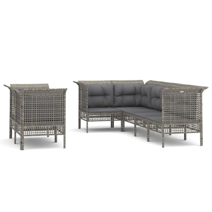 Set Divani da Giardino 7 pz con Cuscini in Polyrattan Grigio - homemem39