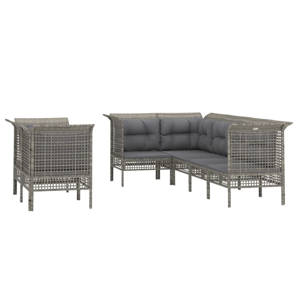 Set Divani da Giardino 7 pz con Cuscini in Polyrattan Grigio - homemem39