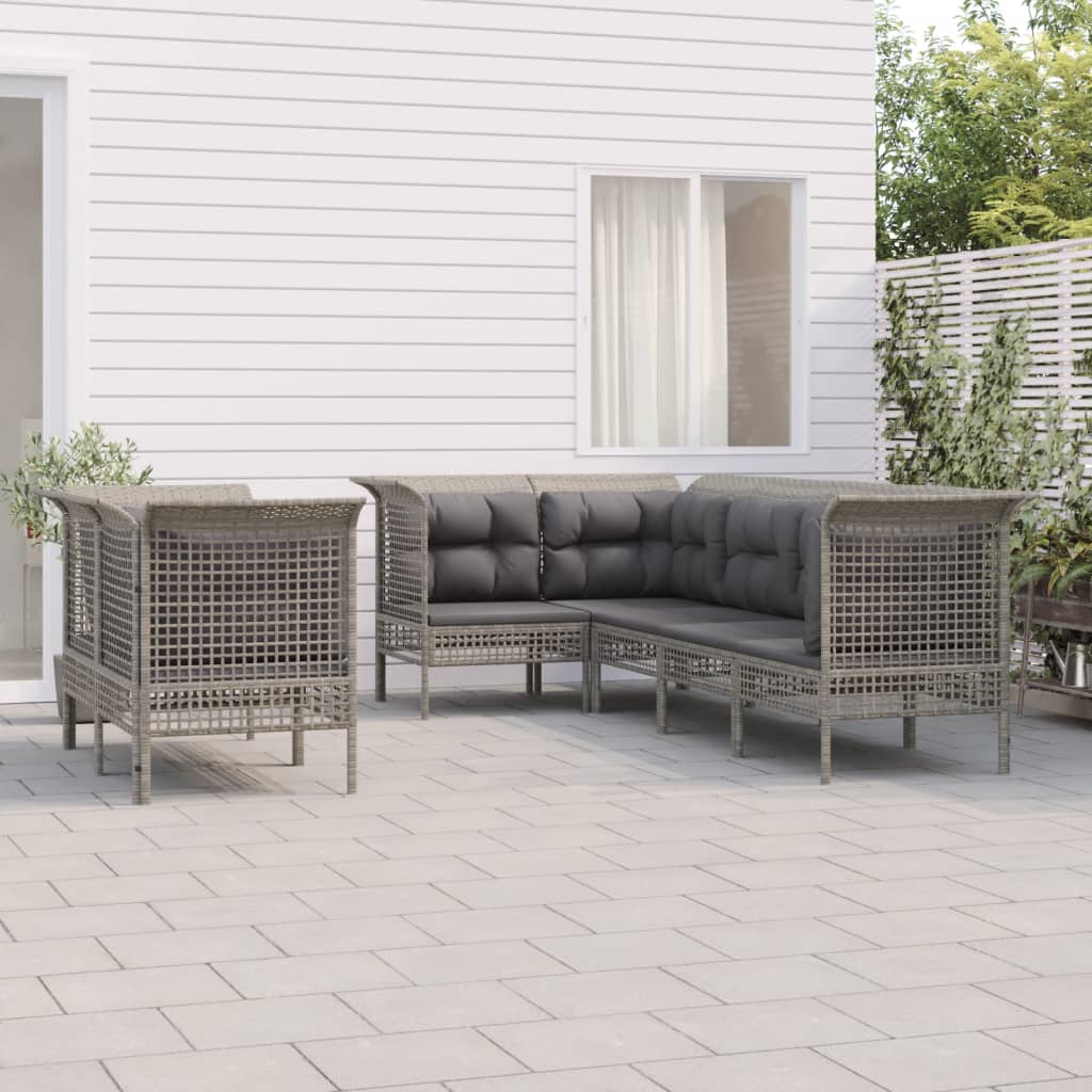 Set Divani da Giardino 7 pz con Cuscini in Polyrattan Grigio - homemem39