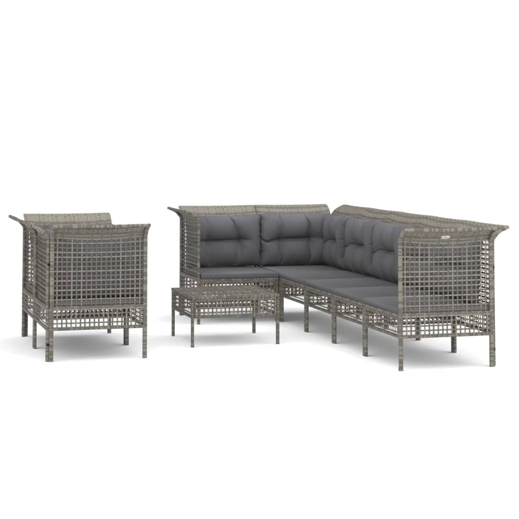 Set Divani da Giardino 9 pz con Cuscini in Polyrattan Grigio - homemem39