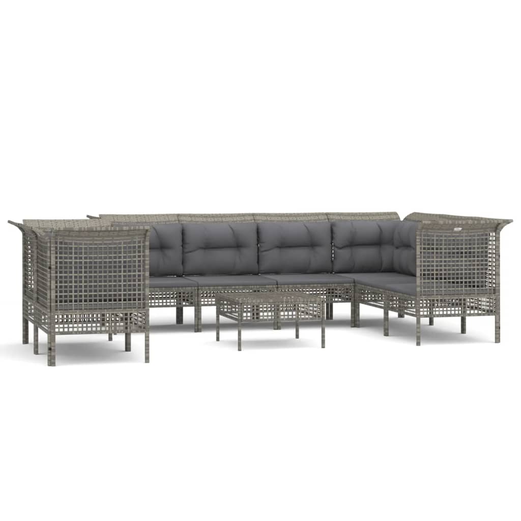 Set Divani da Giardino 9 pz con Cuscini in Polyrattan Grigio - homemem39