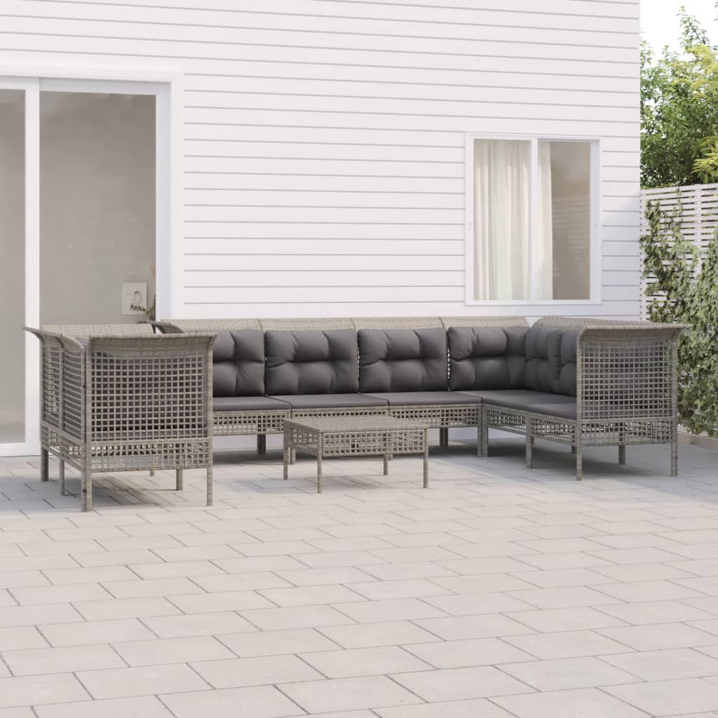 Set Divani da Giardino 9 pz con Cuscini in Polyrattan Grigio - homemem39