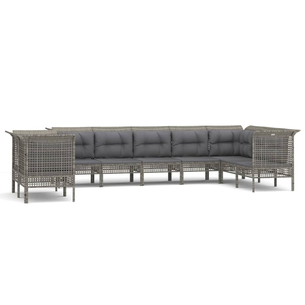 Set Divani da Giardino 9 pz con Cuscini in Polyrattan Grigio - homemem39