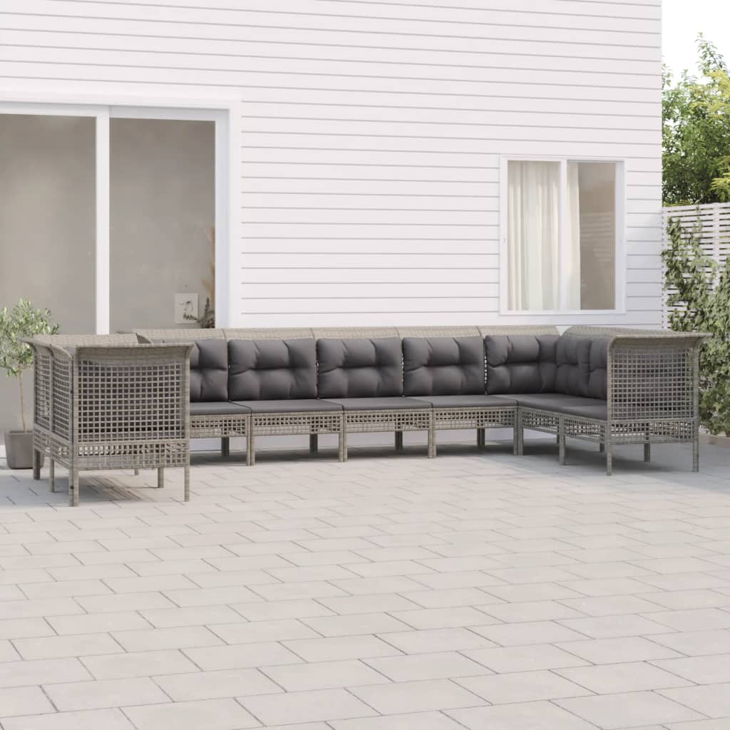 Set Divani da Giardino 9 pz con Cuscini in Polyrattan Grigio - homemem39