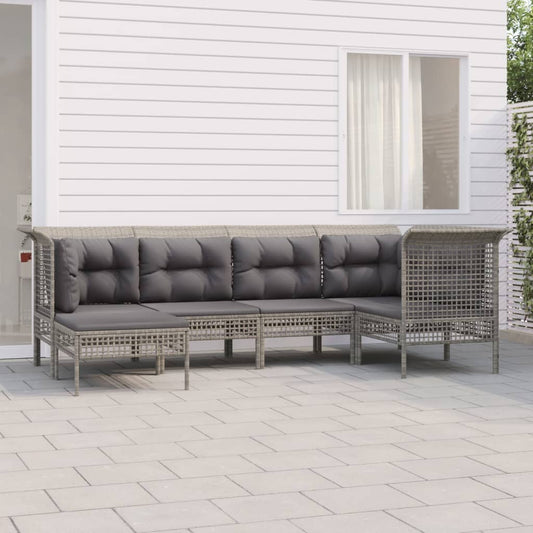 Set Divani da Giardino 6 pz con Cuscini in Polyrattan Grigio - homemem39