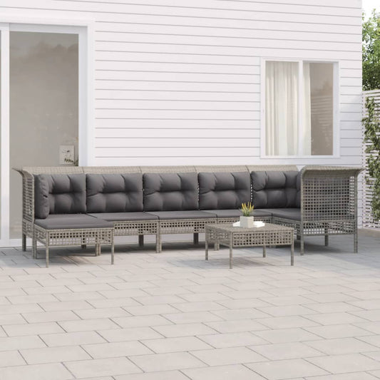 Set Divani da Giardino 8 pz con Cuscini in Polyrattan Grigio - homemem39