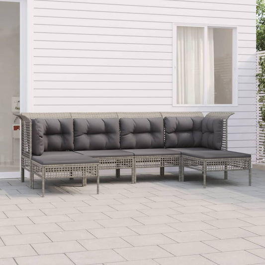 Set Divani da Giardino 6 pz con Cuscini in Polyrattan Grigio - homemem39