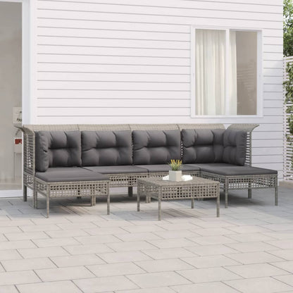 Set Divani da Giardino 7 pz con Cuscini in Polyrattan Grigio - homemem39