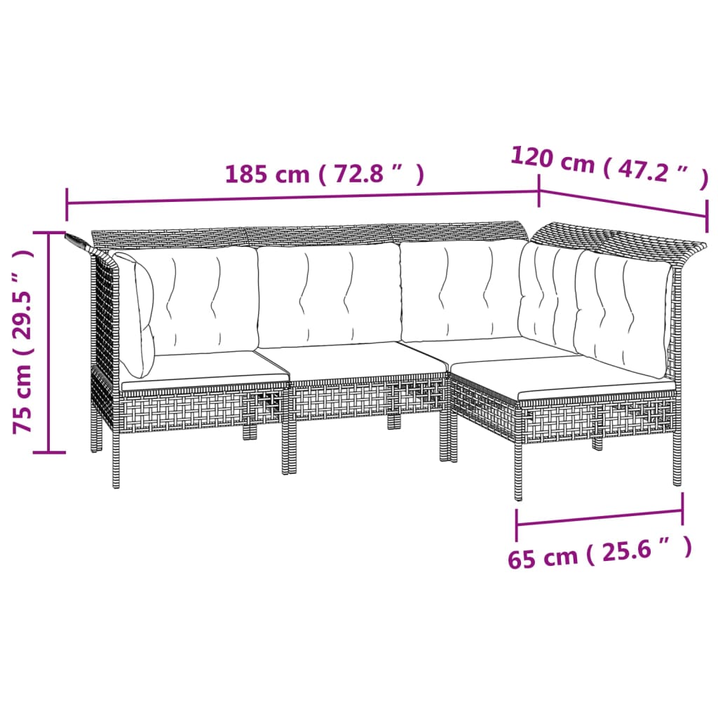 Set Divani da Giardino 7 pz con Cuscini in Polyrattan Grigio - homemem39