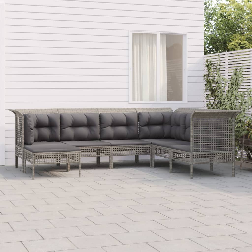 Set Divani da Giardino 7 pz con Cuscini in Polyrattan Grigio - homemem39