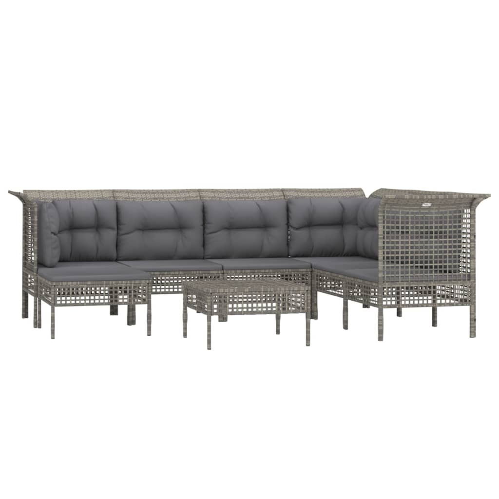 Set Divani da Giardino 8 pz con Cuscini in Polyrattan Grigio - homemem39