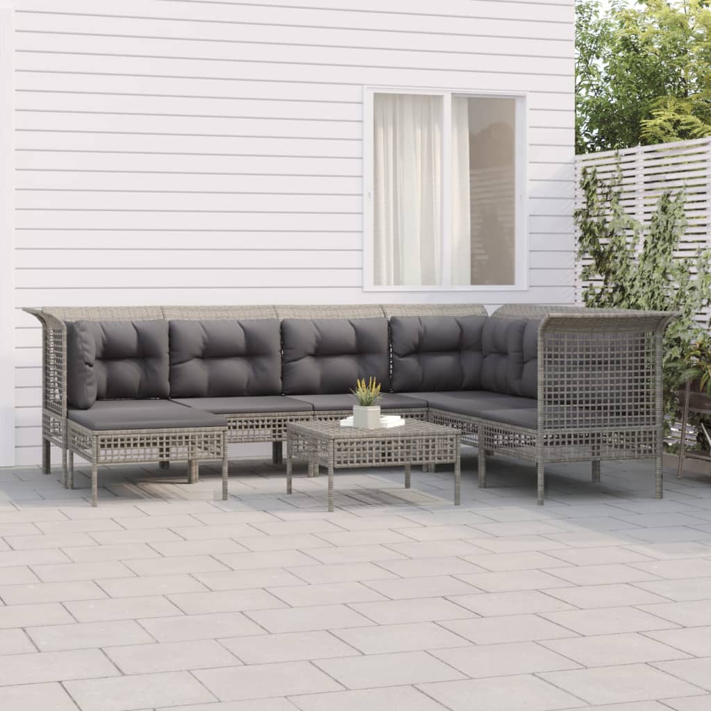 Set Divani da Giardino 8 pz con Cuscini in Polyrattan Grigio - homemem39