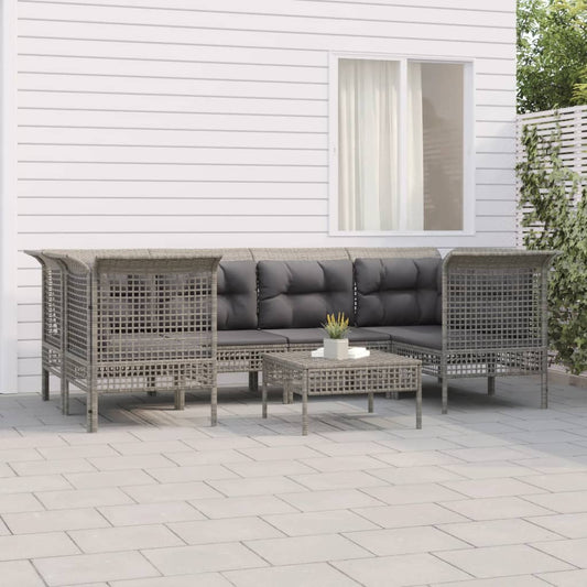 Set Divani da Giardino 7 pz con Cuscini in Polyrattan Grigio - homemem39