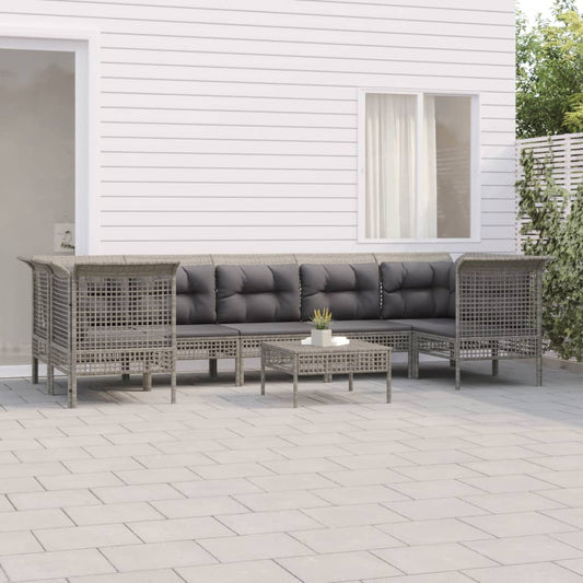 Set Divani da Giardino 8 pz con Cuscini in Polyrattan Grigio - homemem39