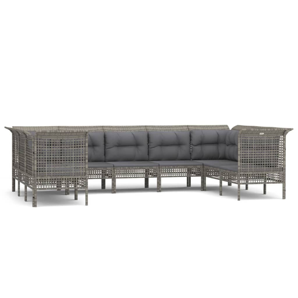 Set Divani da Giardino 9 pz con Cuscini in Polyrattan Grigio - homemem39