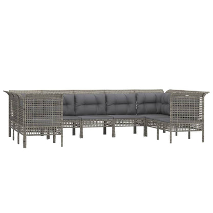 Set Divani da Giardino 9 pz con Cuscini in Polyrattan Grigio - homemem39