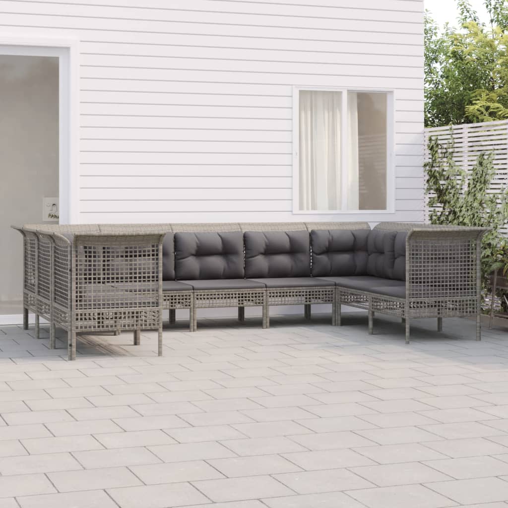 Set Divani da Giardino 9 pz con Cuscini in Polyrattan Grigio - homemem39