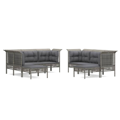 Set Divani da Giardino 9 pz con Cuscini in Polyrattan Grigio - homemem39