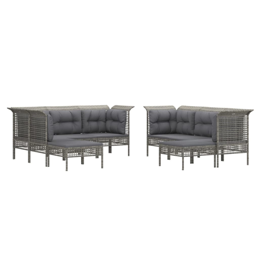 Set Divani da Giardino 9 pz con Cuscini in Polyrattan Grigio - homemem39