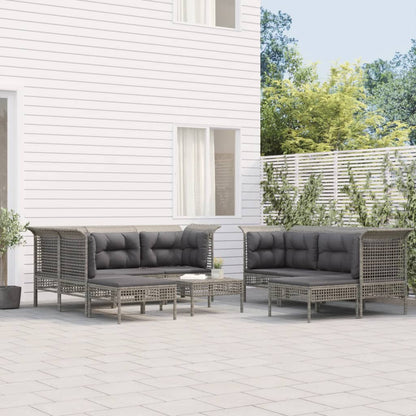 Set Divani da Giardino 9 pz con Cuscini in Polyrattan Grigio - homemem39