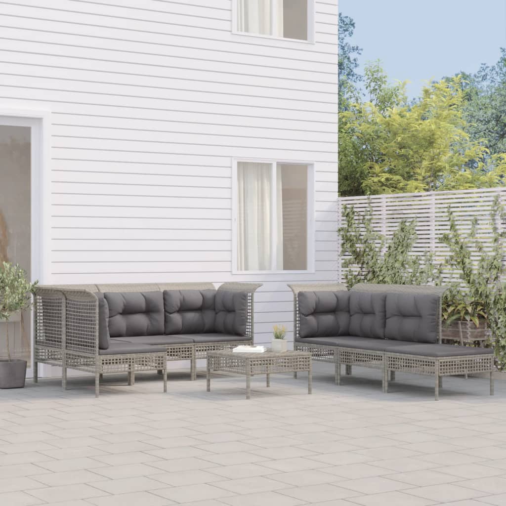 Set Divani da Giardino 10 pz con Cuscini in Polyrattan Grigio - homemem39