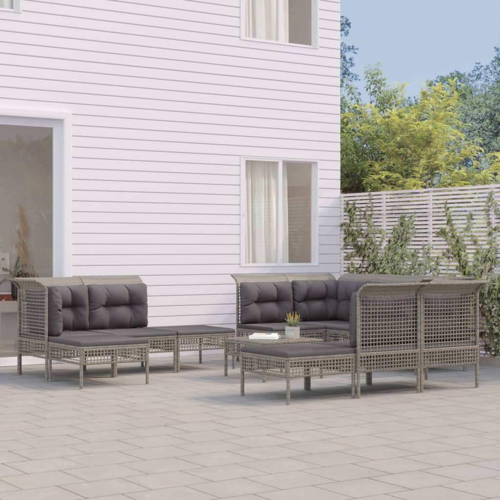 Set Divani da Giardino 11 pz con Cuscini in Polyrattan Grigio - homemem39