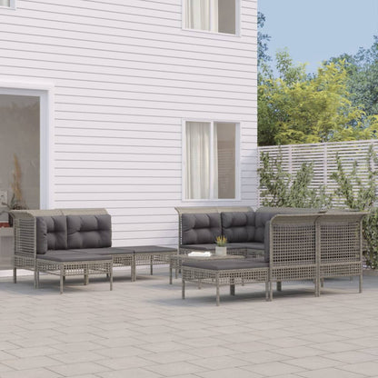 Set Divani da Giardino 11 pz con Cuscini in Polyrattan Grigio - homemem39