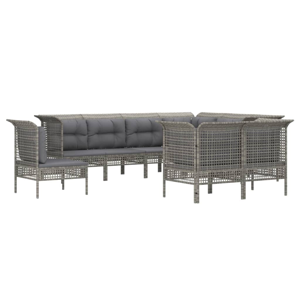 Set Divani da Giardino 9 pz con Cuscini in Polyrattan Grigio - homemem39