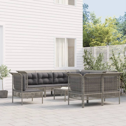 Set Divani da Giardino 9 pz con Cuscini in Polyrattan Grigio - homemem39