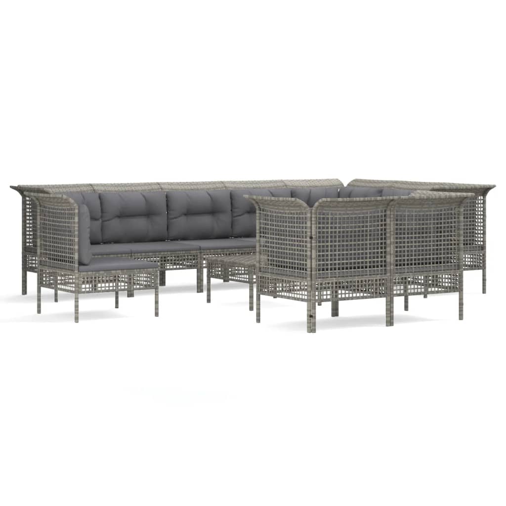 Set Divani da Giardino 11 pz con Cuscini in Polyrattan Grigio - homemem39