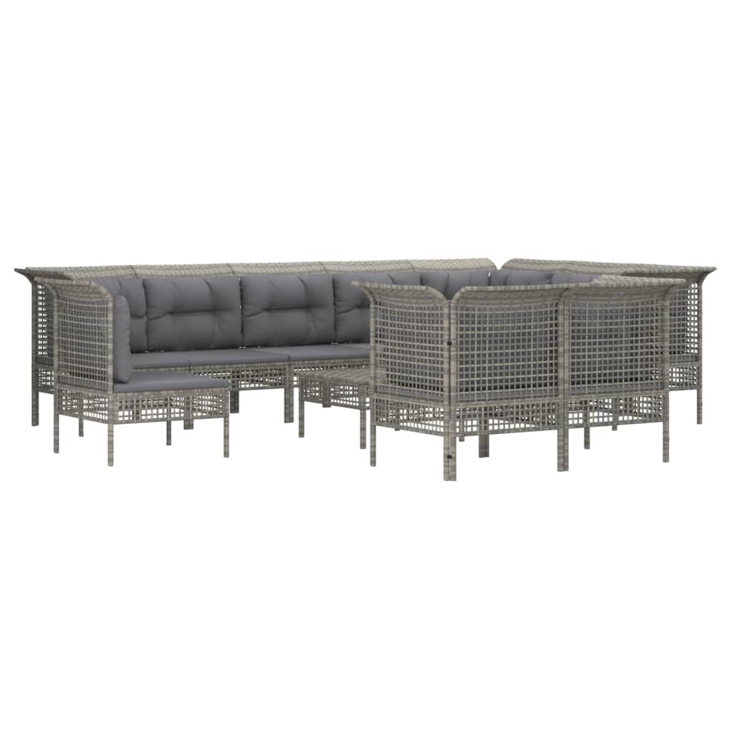 Set Divani da Giardino 11 pz con Cuscini in Polyrattan Grigio - homemem39