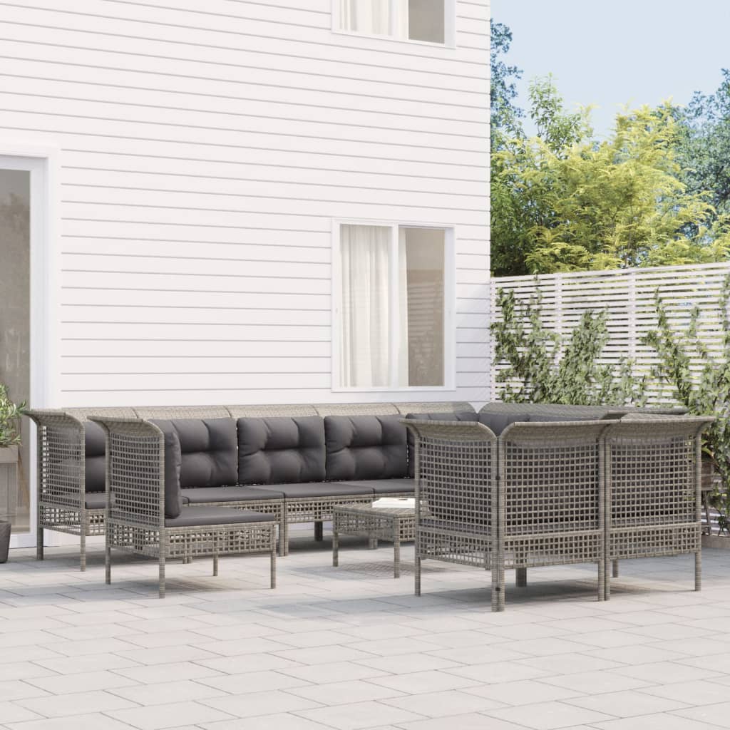 Set Divani da Giardino 11 pz con Cuscini in Polyrattan Grigio - homemem39