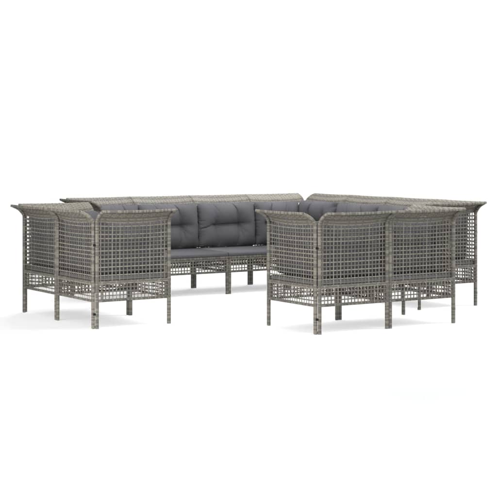 Set Divani da Giardino 11 pz con Cuscini in Polyrattan Grigio - homemem39