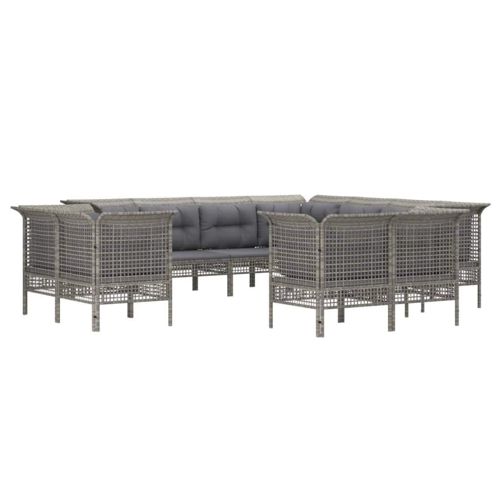 Set Divani da Giardino 11 pz con Cuscini in Polyrattan Grigio - homemem39